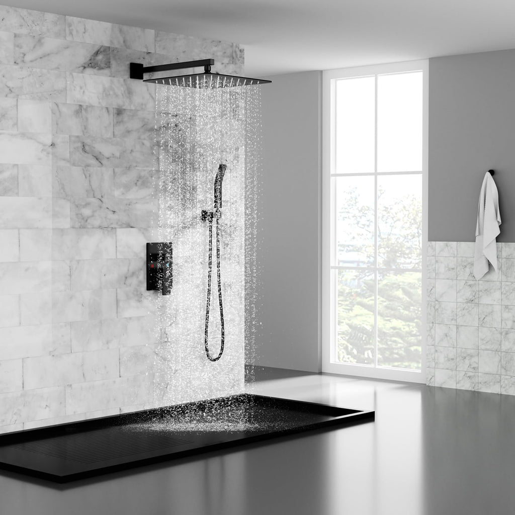 Shower Faucet Set 16-Inch Rainfall Shower Head Matte Black