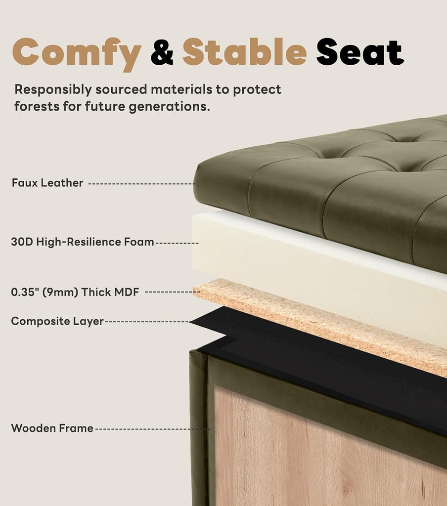 Large Square Storage Ottoman Bench, Tufted Upholstered Coffee Table with Storage, Oversized Storage Ottomans Toy Box