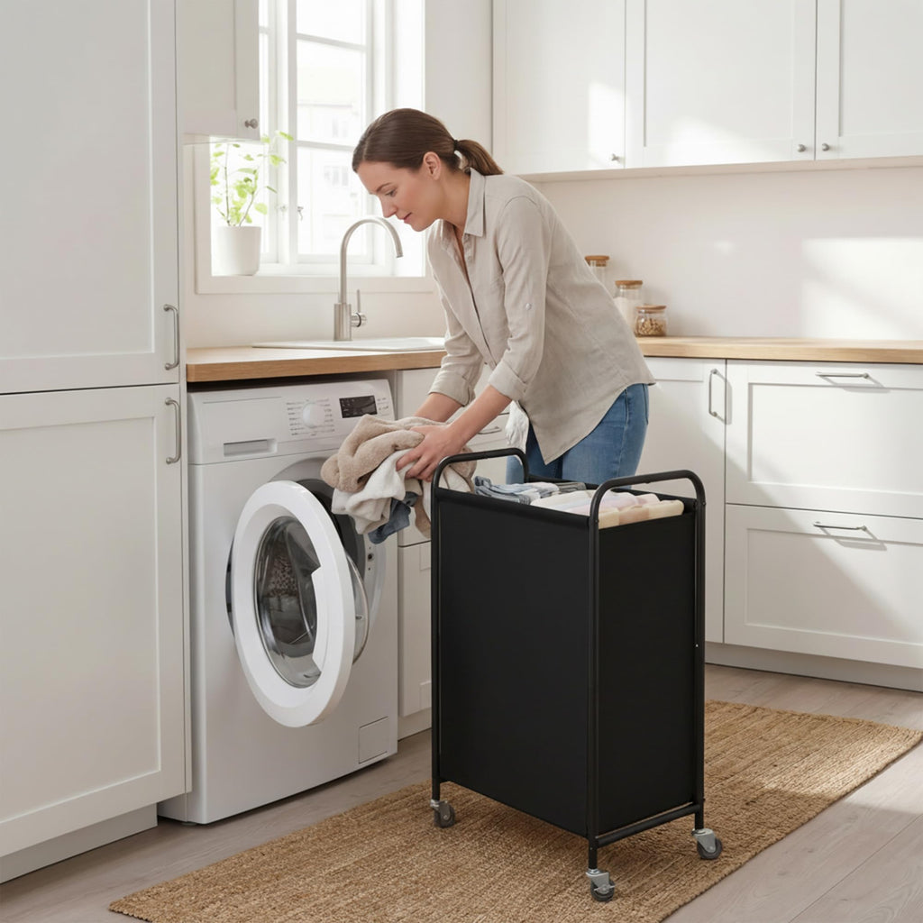 Laundry Hamper, Large Cart with Wheels and Handles, Black, 110L
