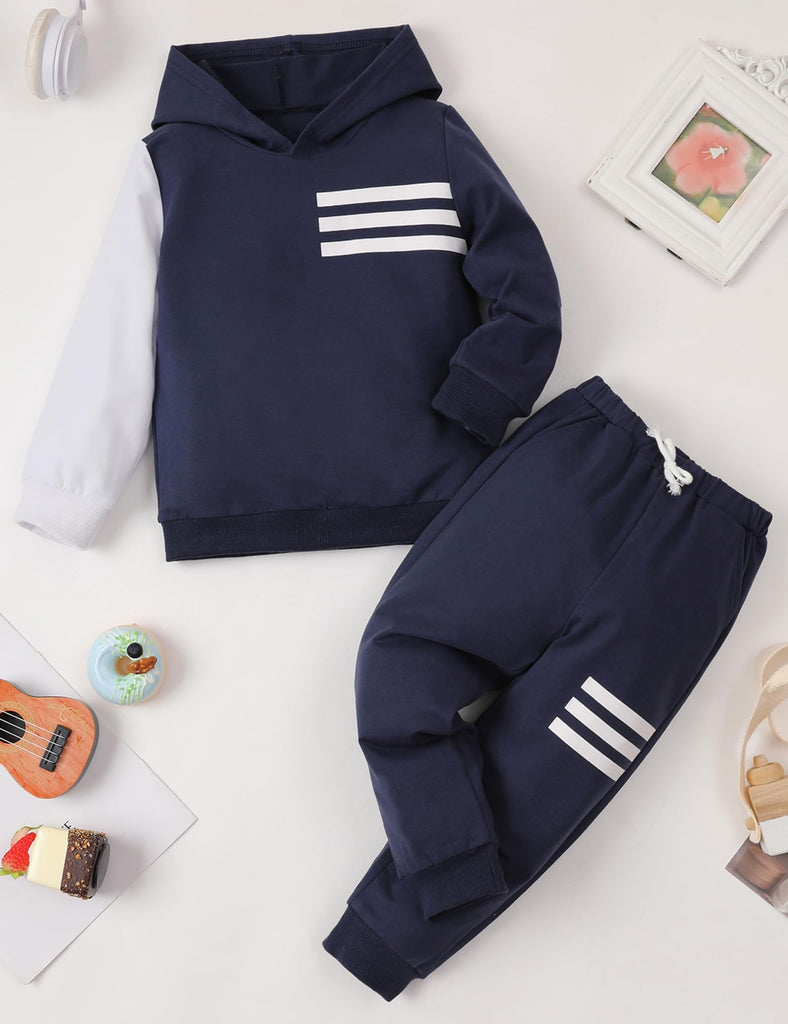 Toddler Boy Clothes Long Sleeve Hoodie Sweatsuits Tops and Pants 2Pcs Fall Winter Boy Clothes Navy Blue