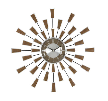 Metal Starburst Wall Clock, Clock 22" x 3" x 22", Brown