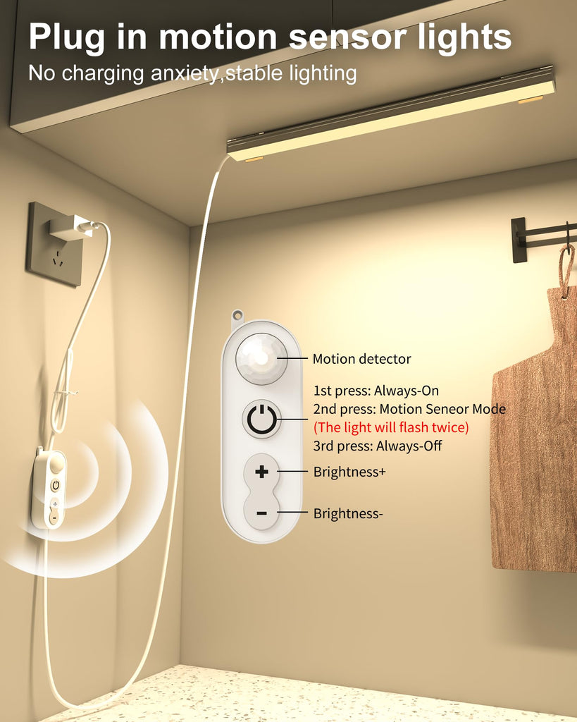 Motion Sensor Dimmable Led Under Cabinet Light 12" Plug in Warm White