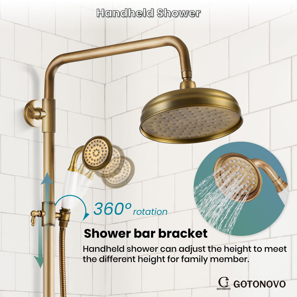 Exposed Shower Faucet Set Luxury,Antique Brass,Straight Rod