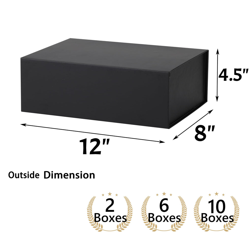 10 Pack Black Gift Boxes with Lids, 12 x 8 x 4.5 Inch Boxes with Ribbon for Groomsmen gifts, Magnetic Gift Boxes for