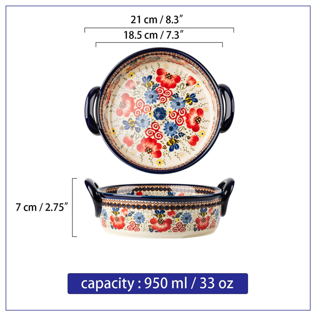 Baking Dishes For Oven, 1 Quart Round Casserole Dishes For Oven-bee and flower-round 950ml