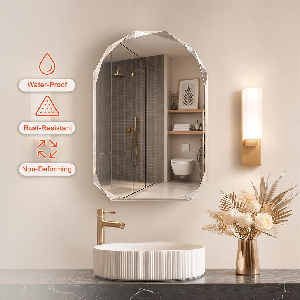 Luxury Diamond Frameless Medicine Cabinets , 30x21 Inch | Modern Bathroom Medicine Cabinet, Recessed medicine cabinet