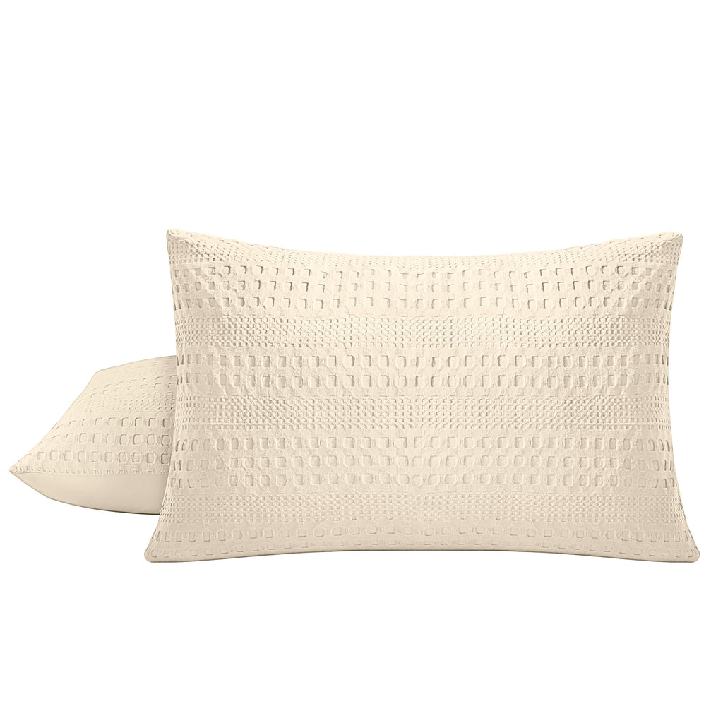 100% Coton Waffle Pillow Shams Standard Size Set of 2, Soft Aesthetic Pillow Cases 2 Pack, Breathable Decorative