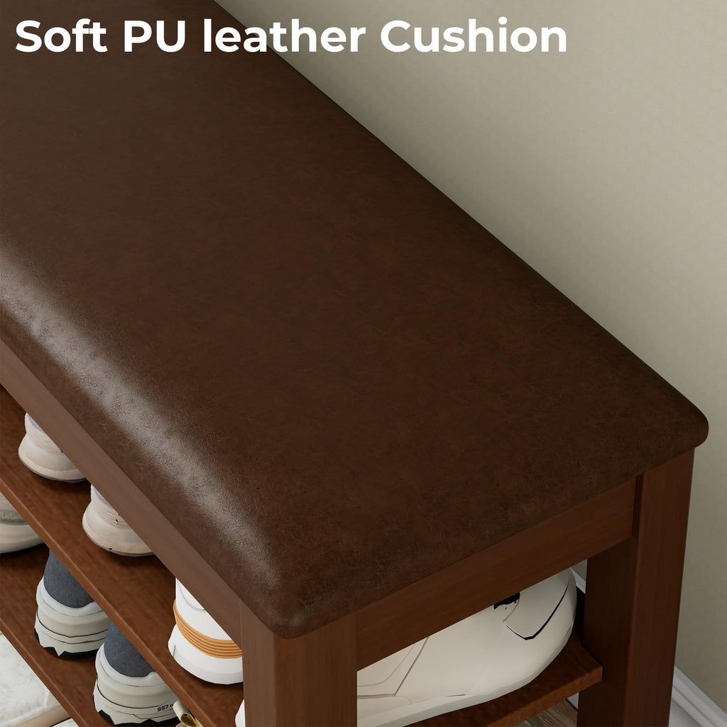 39.4" Wide Solid Wood Shoe Rack Bench with Flip-Top Storage