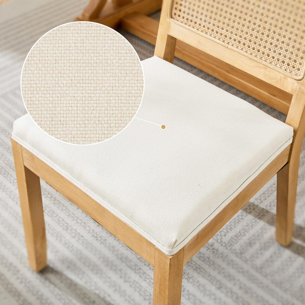 French Country Dining Chairs, Beige Color Rattan, Set of 2