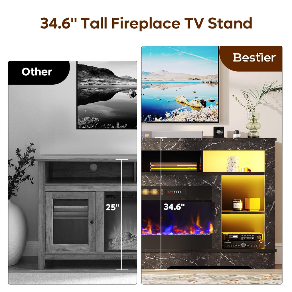 Tall TV Stand with 36" Fireplace, 71 Inch High LED Entertainment Center with Storage Cabinet for TVs Up to 80", TV