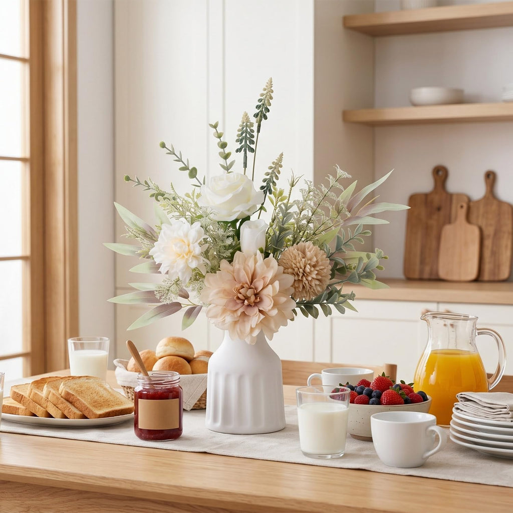 Fake Flowers in Vase, Artificial Flowers with Vase, 15.7'' Floral Arrangements for Dining Table Centerpiece Decor