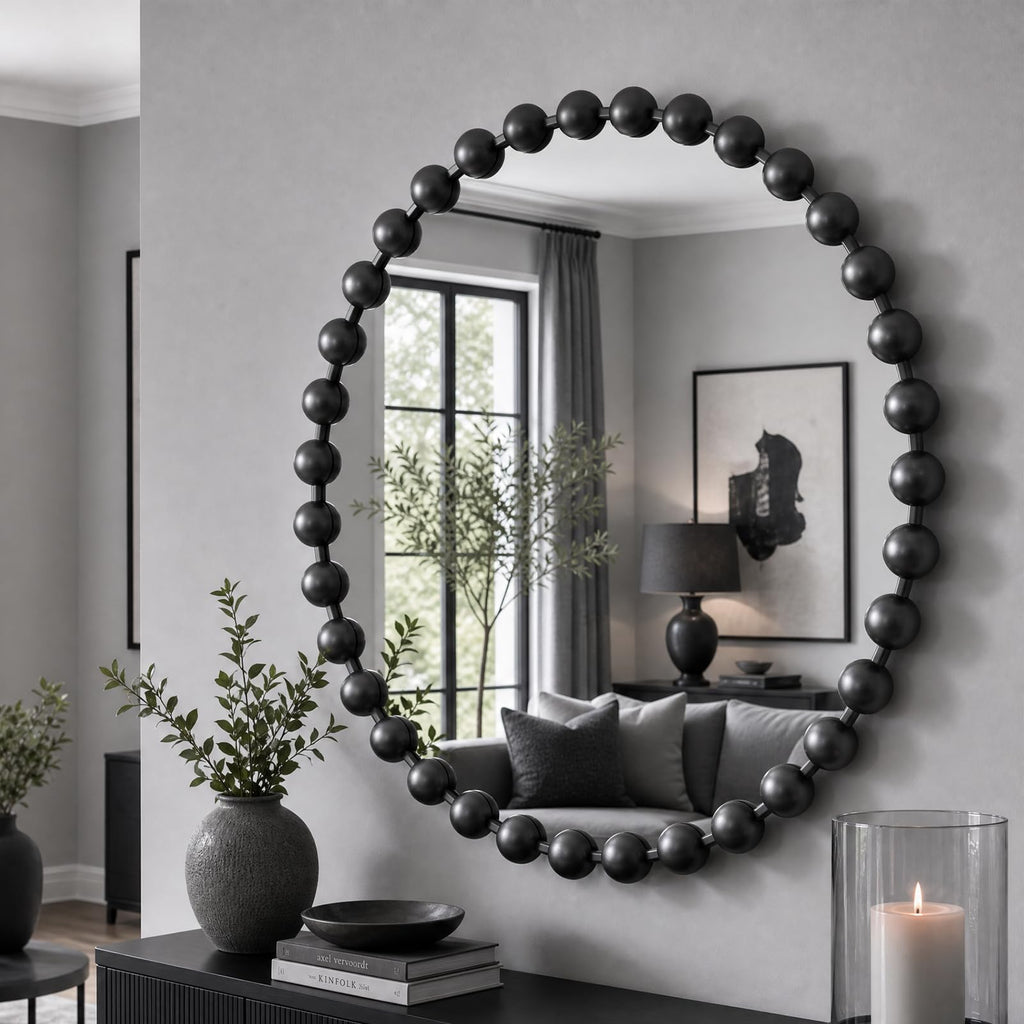 Park 36 inch Black Round Mirror, Round Mirrors for Wall Decor, Metal Frame Circle Mirror, Round Wall Metal Art Mirror