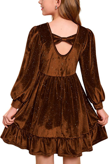 Girls Backless Bowknot Glitter Velvet Dress for Party