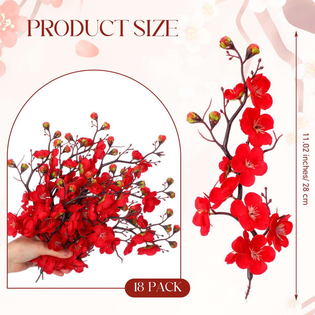 18 Pcs Artificial Plum Blossom Faux Flower Silk Simulation Bouquet