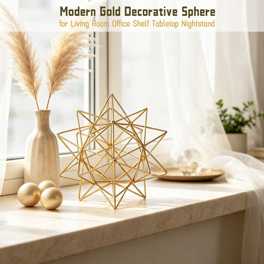 Gold Geometric Sphere Metal Tabletop Decor Sculpture