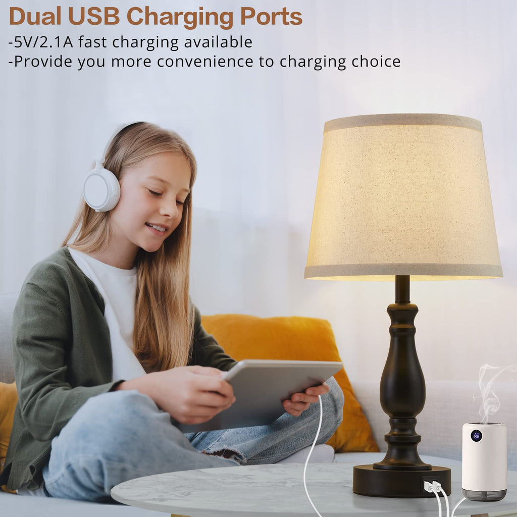 Lamps Set of 2, Touch Bedside Table Lamp with USB C+A Ports