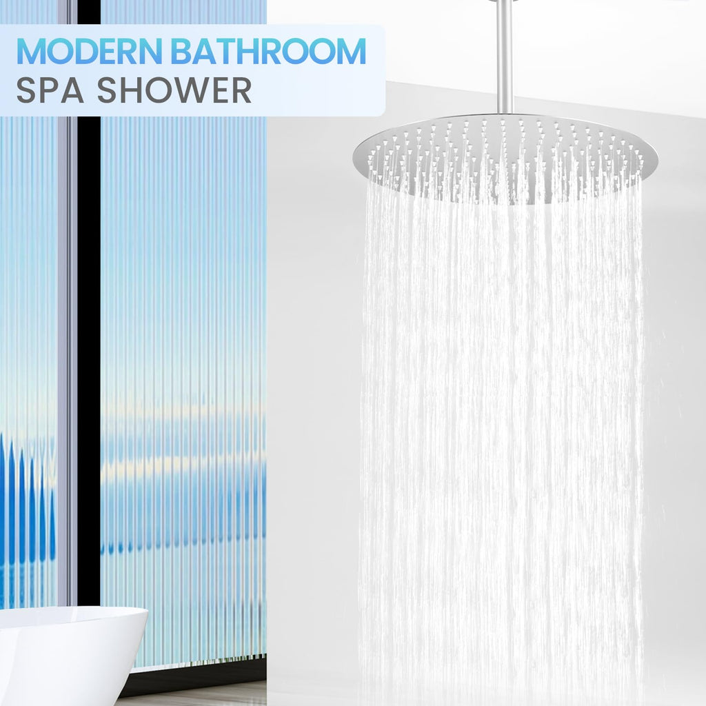 16 inch Ceiling Round Rain Shower Head Brushed Nickel - All Metal Stainless Steel 304, Full Body Round Rainfall