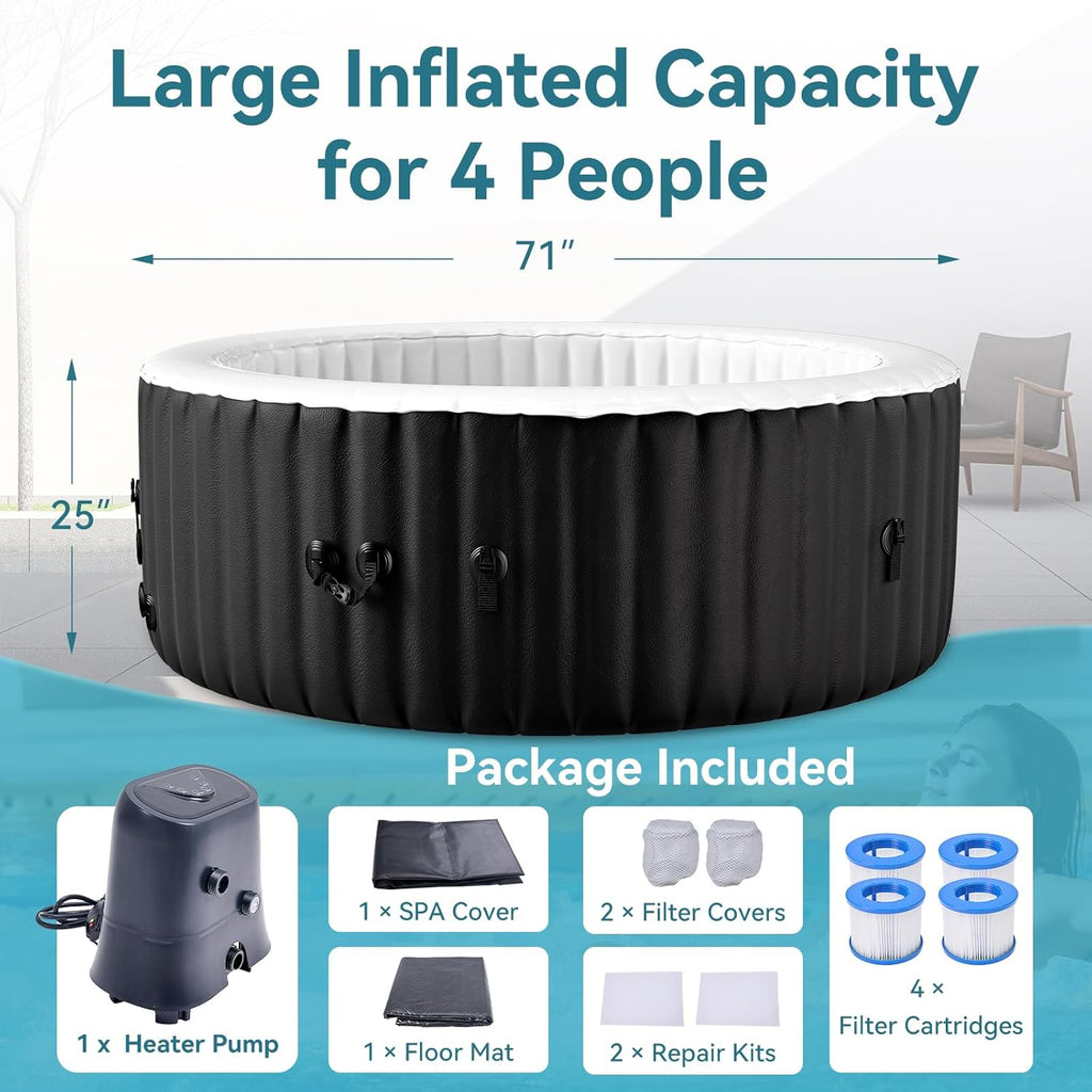 Inflatable Hot Tub with LED Lights, 2-4 Person Round Portable Blow up Hot Tub, Leak-Proof PVC Outdoor Spa with 120