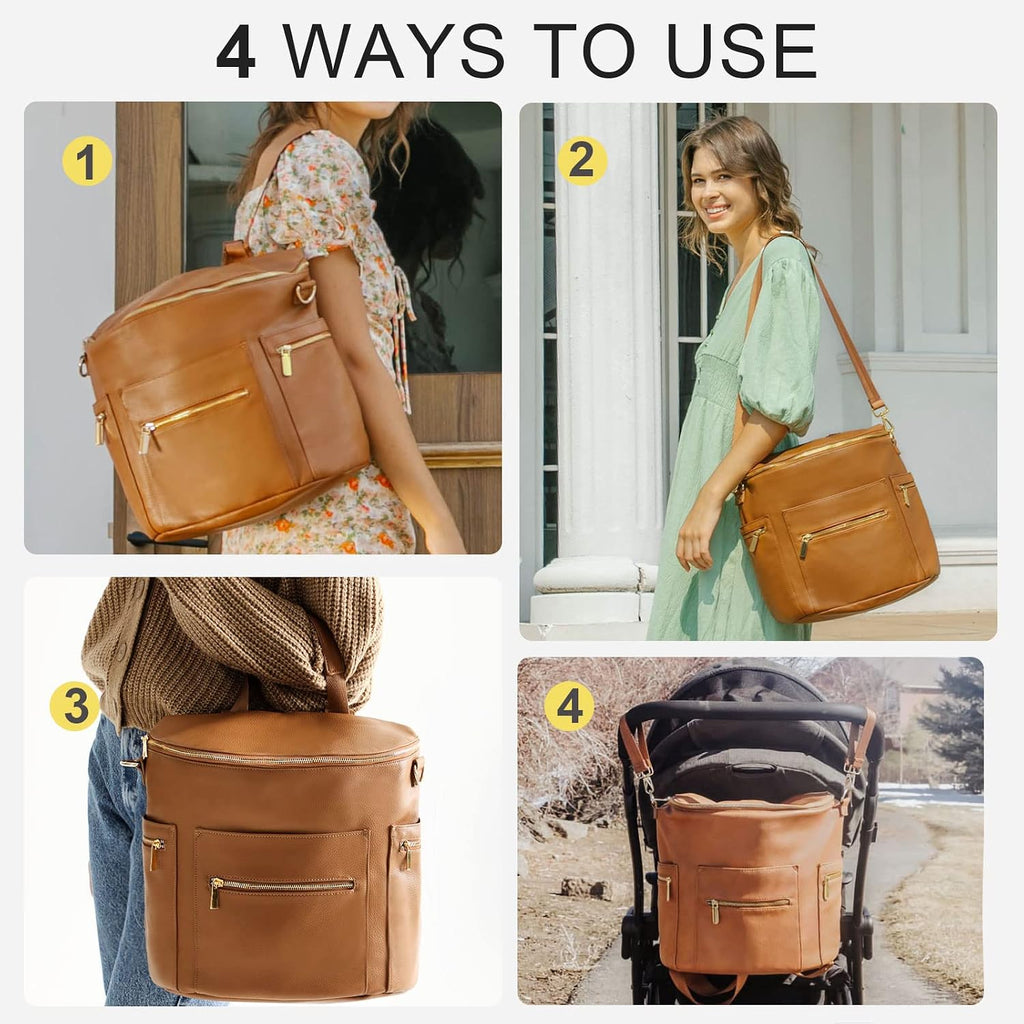 Diaper Bag Backpack Baby Diaper Bag,Leather Diaper Bag Backpack, Diaper Bag Tote with Changing Pad, Stroller Straps