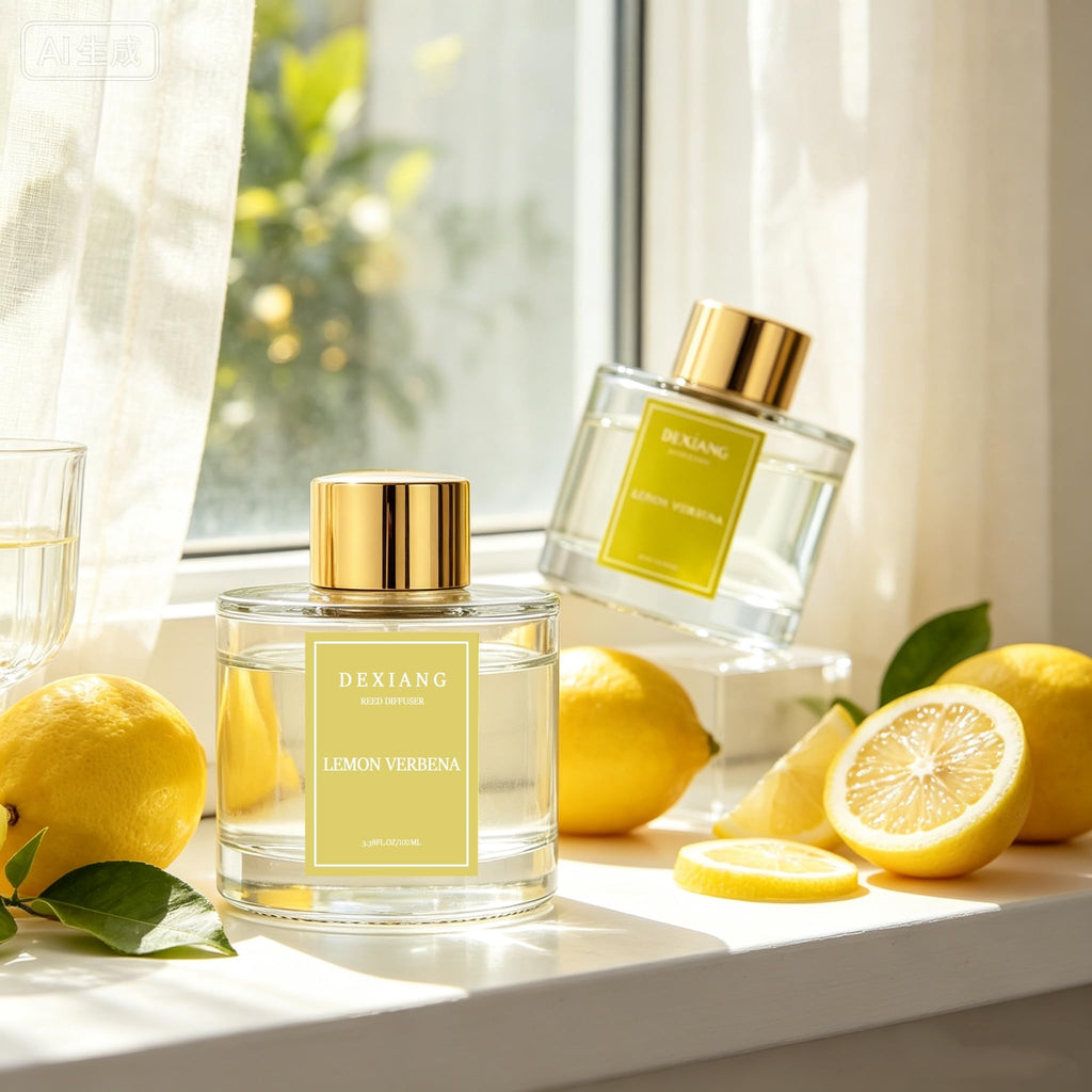 Reed Diffuser Set, 3.38 fl oz (100 ml) Lemon Verbena 2pcs Oil Diffusers with 6 Reed Sticks Shelf Decor Home Fragrance