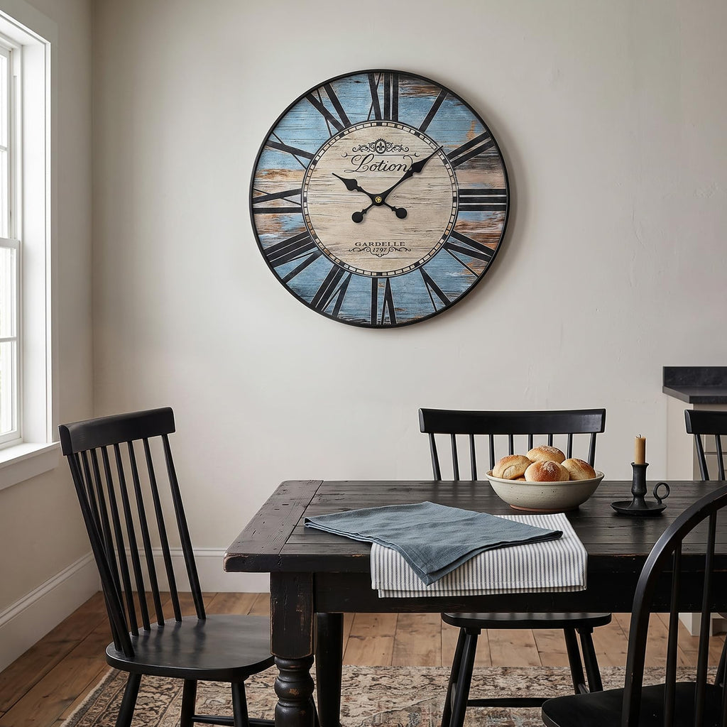 Large Rustic Blue Farmhouse Wall Clock (30 Inch)