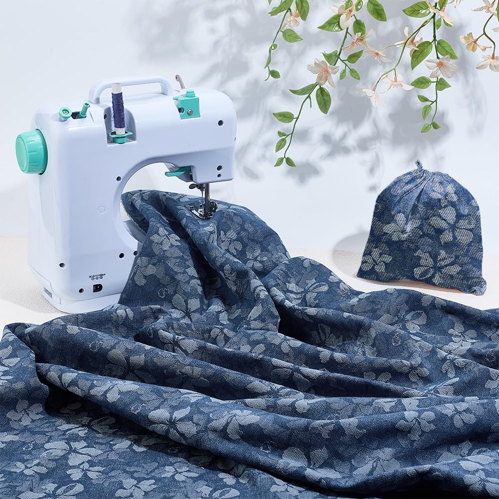 Flower Printed Denim Fabric 1 Yard x 55 Inch