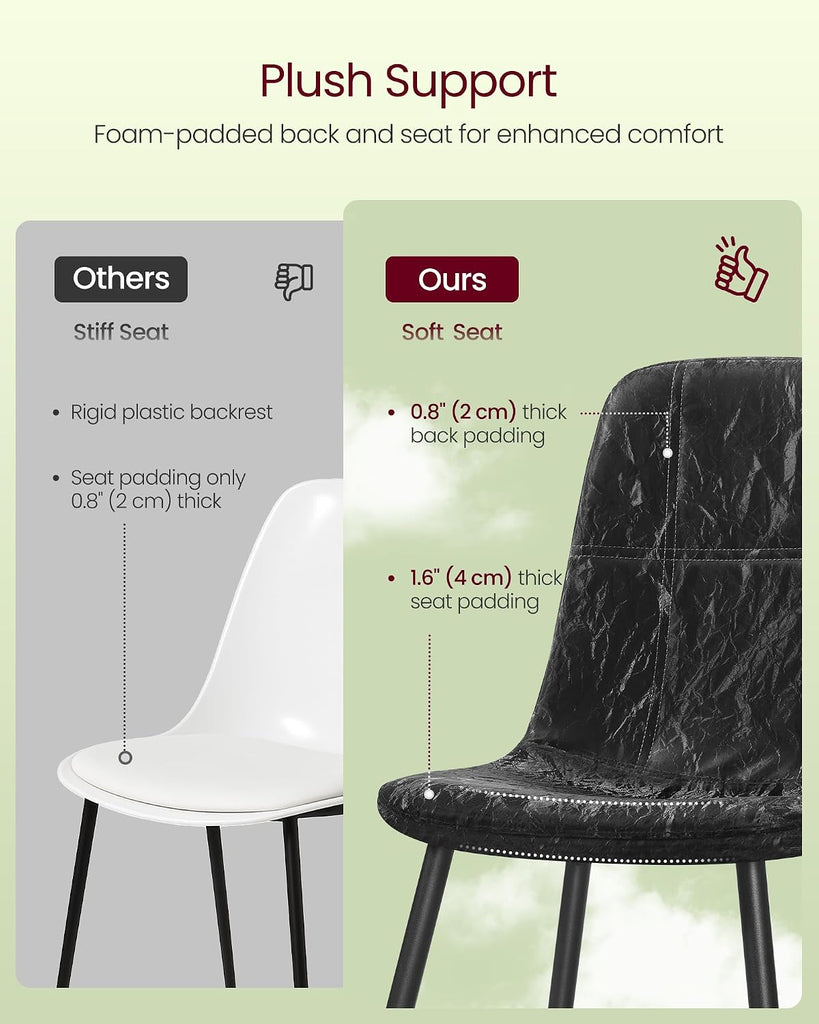 Set of 4 Dining Chairs, Dining Room Kitchen Chairs, Metal Frame, Adjustable Feet, Easy to Clean, Glacier-Textured PU