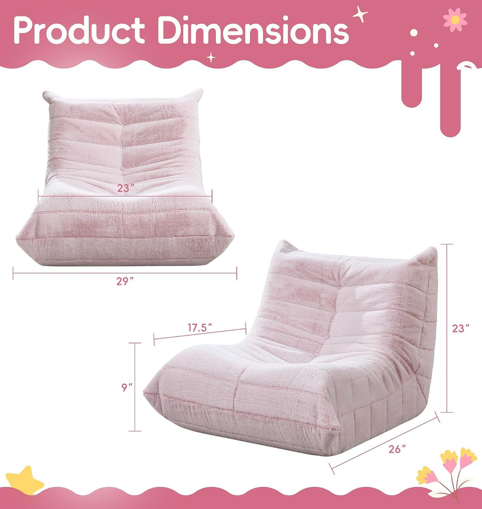 Kids Bean Bag Chair Fluffy Light Pink Large Beanbag Couch
