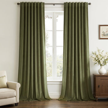 Olive Green Velvet Blackout Curtains 84 Inches Long, Soundproof Room Darkening Dark Green Forest Green Thermal