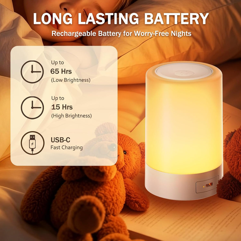2 Pack Baby Night Light, Rechargeable Touch Night Light, Portable Bedside Lamp, Dimmable Nursing Light