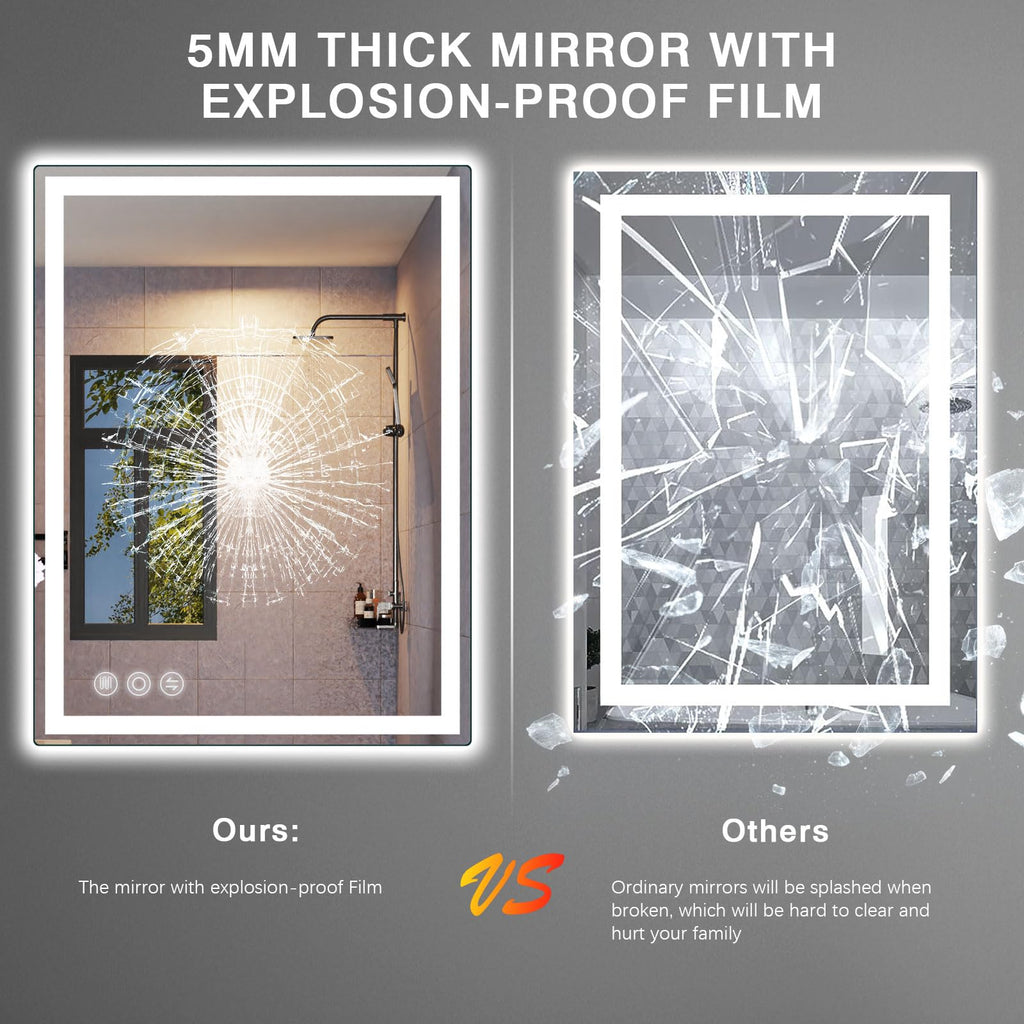 24" x 36" LED Bathroom Mirror with Lights, Memory Vanity Mirror