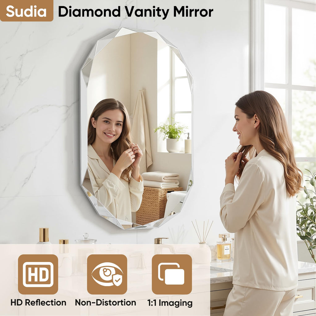 Bathroom Mirror, 26"x 38" Wall Mirror, Frameless Bathroom Mirror with Beveled Edge, Oval Shape