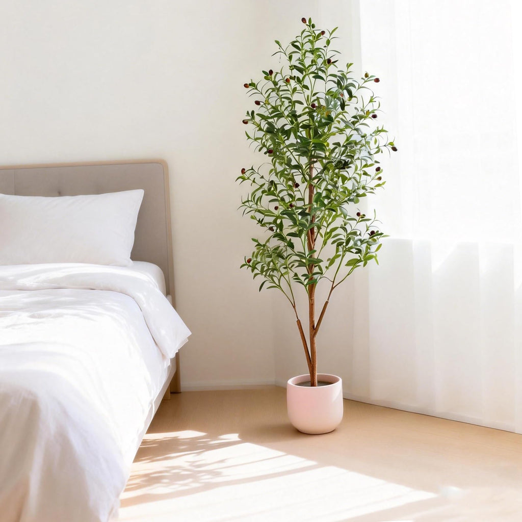 6FT Artificial Olive Tree Indoor, Tall Faux Olive Tree with Pot&Basket, Large Fake Olive Tree with Realistic 1080