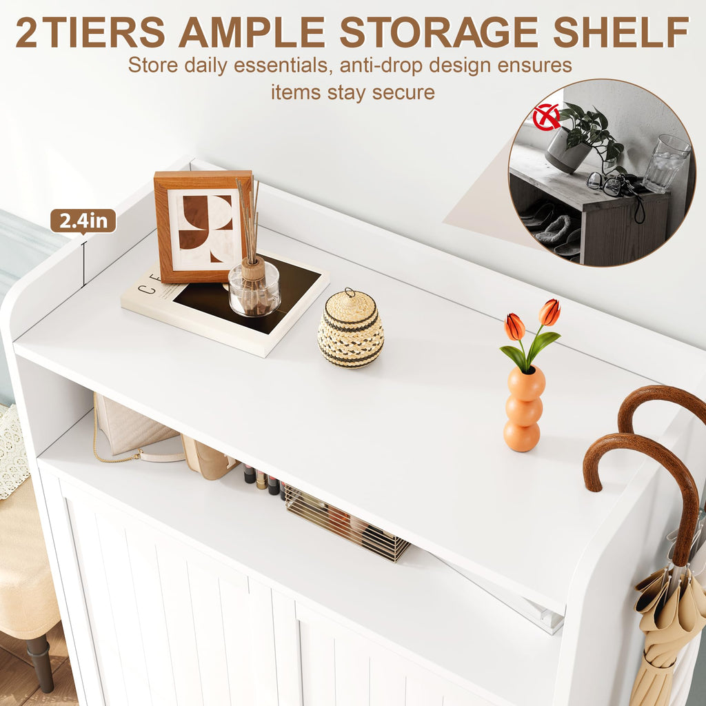 Shoe Cabinet with Adjustable Shelves & Doors, 7-Tier Farmhouse Shoe Storage Cabinet with Golden Metal Legs, 47.2''