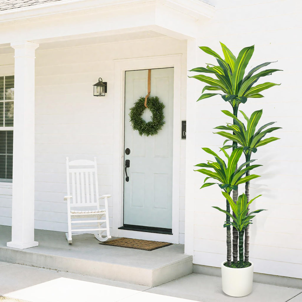 Artificial Dracaena Tree 6ft, Tall Fake Dracaena Plants with White Planter, Faux Dragon Tree Indoor Floor Plant Decor