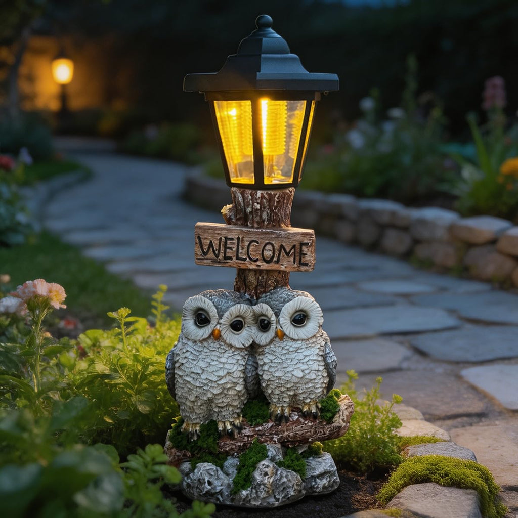 Solar Owl Garden Statue Owl Welcoming Sign Outdoor Garden Decor