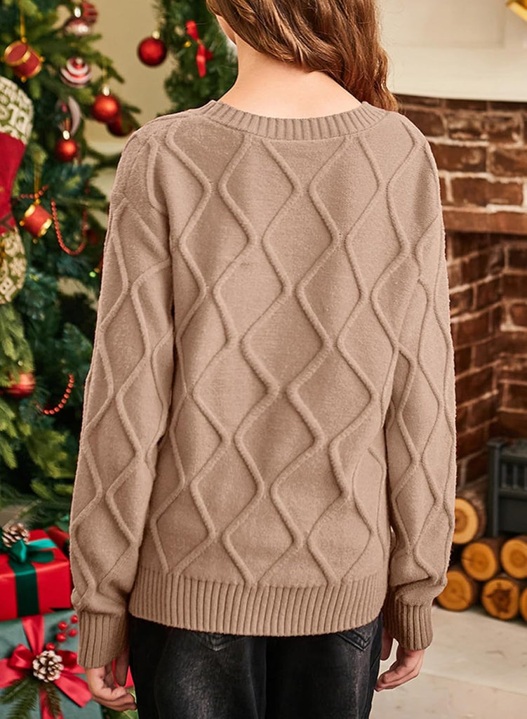 Girls Bow Knit Long Sleeve Pullover Sweater
