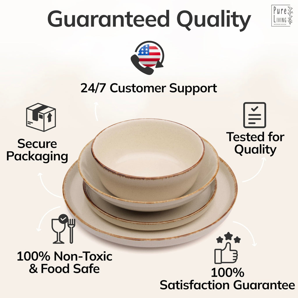 16 Piece Stoneware Dinnerware Set for 4, Handcrafted Plates and Bowls Set