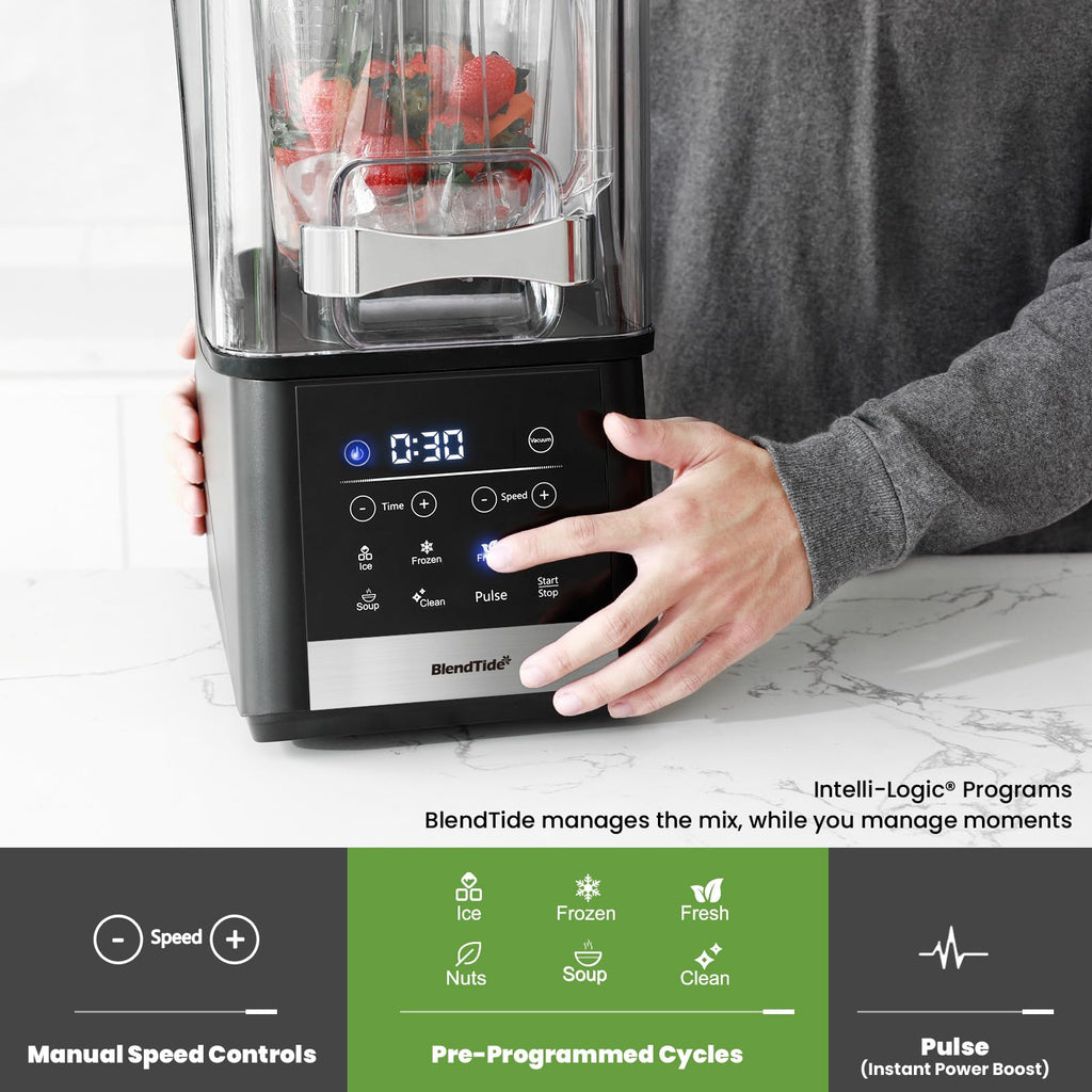 Vacuum Blender, 1500W Commercial Blender for Less Foam, Professional-Grade Quiet Shield, Kitchen Timer, 9 Speeds, 6