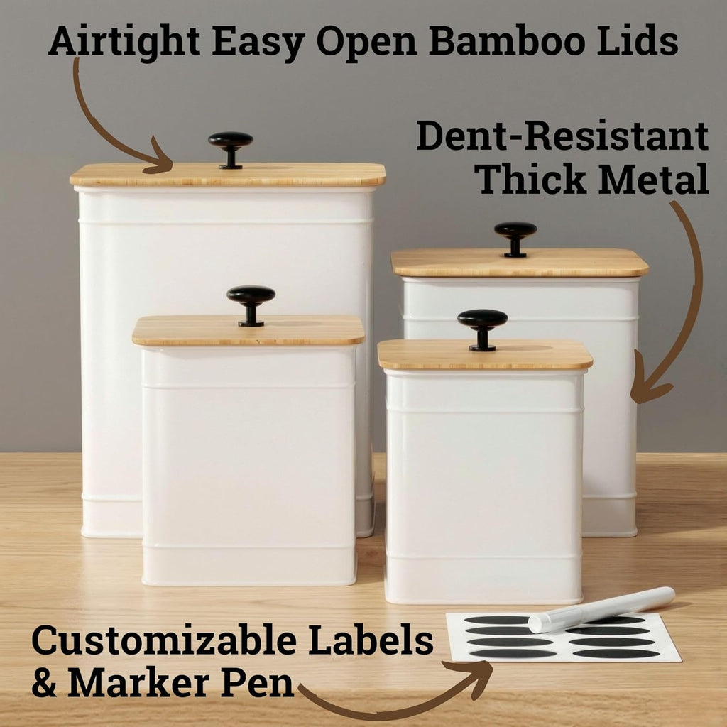 Kitchen Canisters for Countertop w/ Chalkboard Labels & Marker Pen - Set of 4