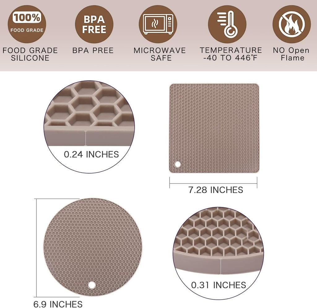 Silicone Trivets for Hot Dishes, Multipurpose Heat Resistant Mat Thick Silicone Hot Pads Pot Holders Counter - Set of 4