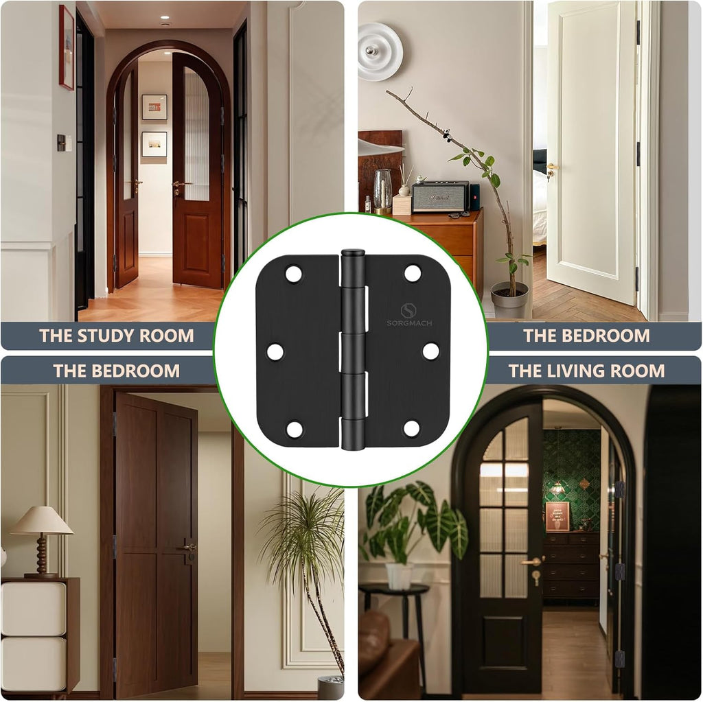 Door Hinge 3 1/2 Inch Interior Door Hinges Matte Black 3.5 Inch Interior Hinges Flat Iron Hinge 3 ½"x 3 ½" Door