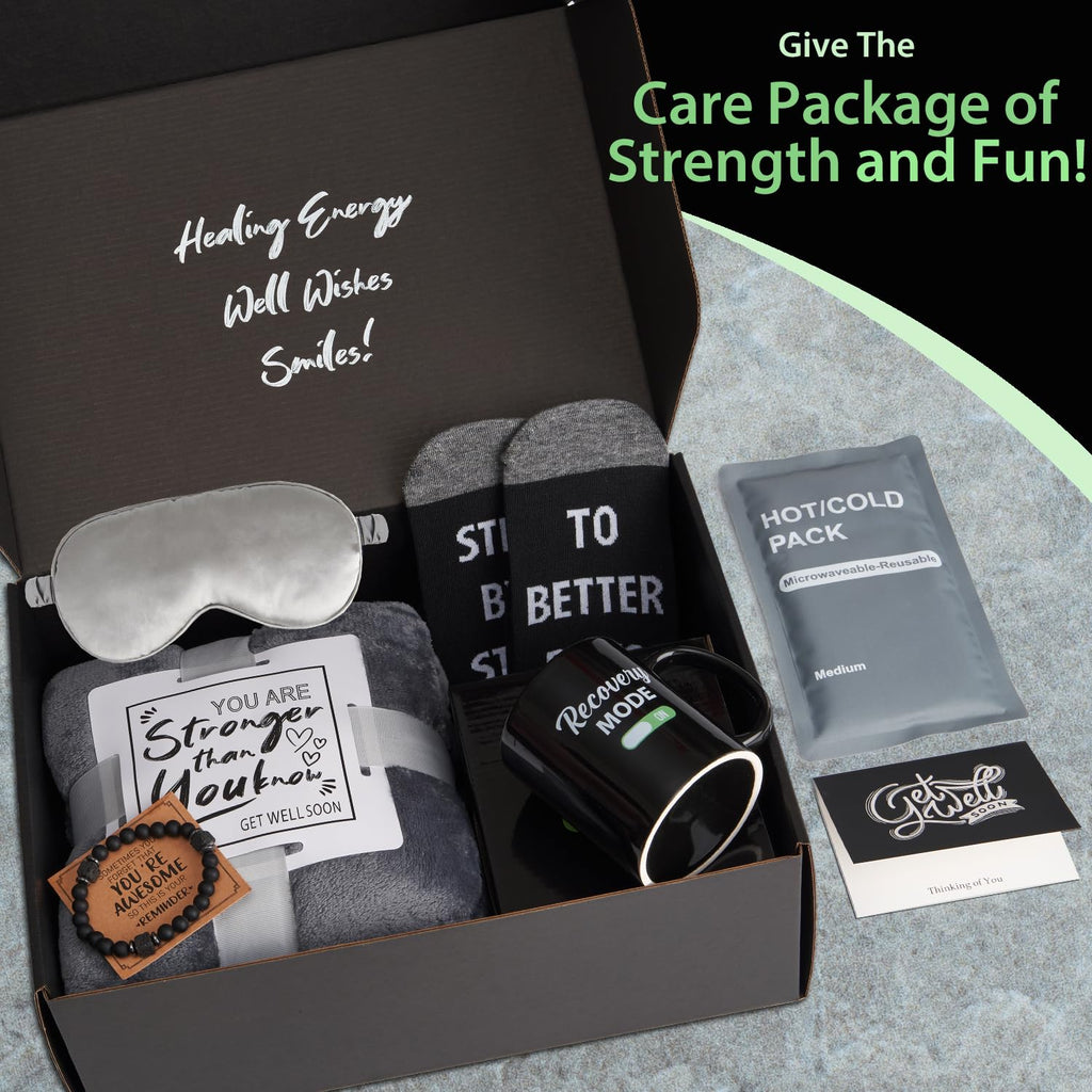 Get Well Soon Gifts for Men - Care Package with Plush Blanket, Mug, Socks, and so on - Get Well Basket for Men Dad