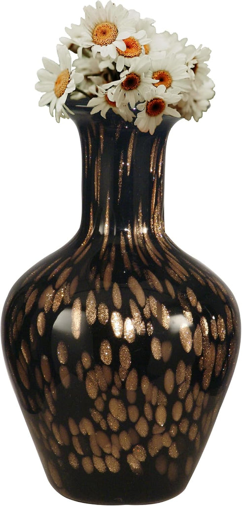 DAG500010 Broad Murano Style Hand Blown Art Glass Vase, Multicolor, 10-Inch Tall