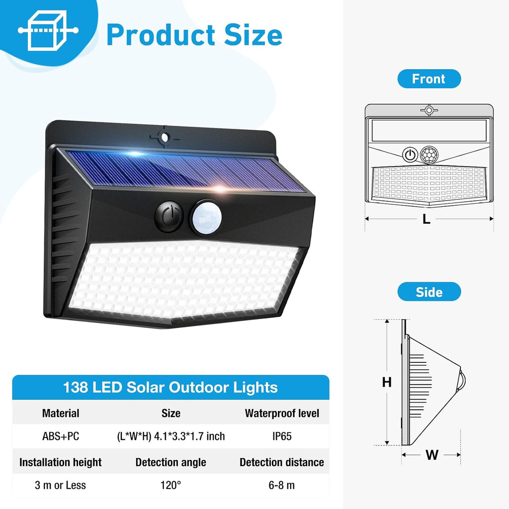 6 Packs] Solar Lights Outdoor Motion Sensor Solar Security Lights Waterproof with 3 Lighting Modes Solar Powered Wall