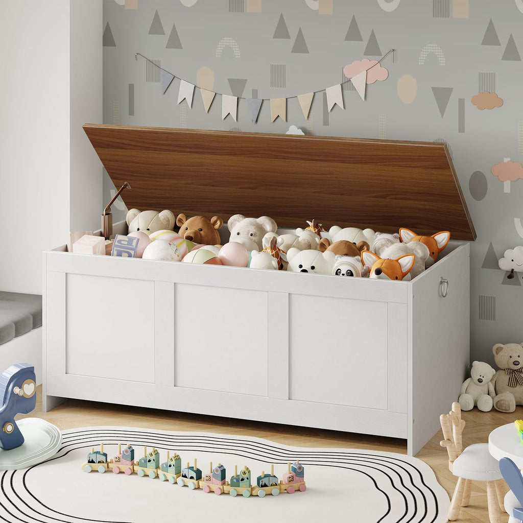 Storage Bench, 43.3" Retro Wooden Storage Chest, Wooden Storage Trunk, Toy Chest with Lift Top, Multifunctional