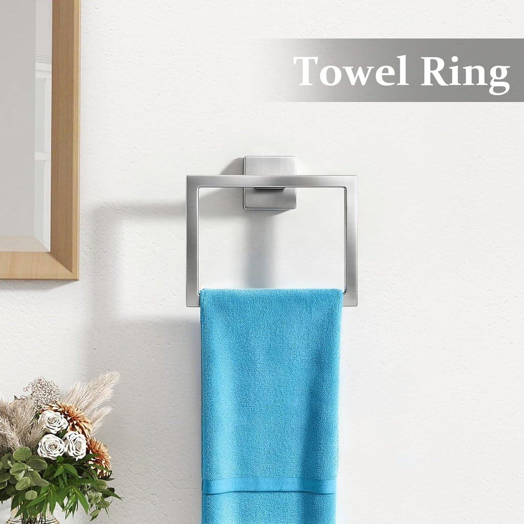 5-Piece Bathroom Accessories Hardware Set Brushed Nickel | Stainless Steel Towel Racks , 16 Inch Bath Towel Bar Set