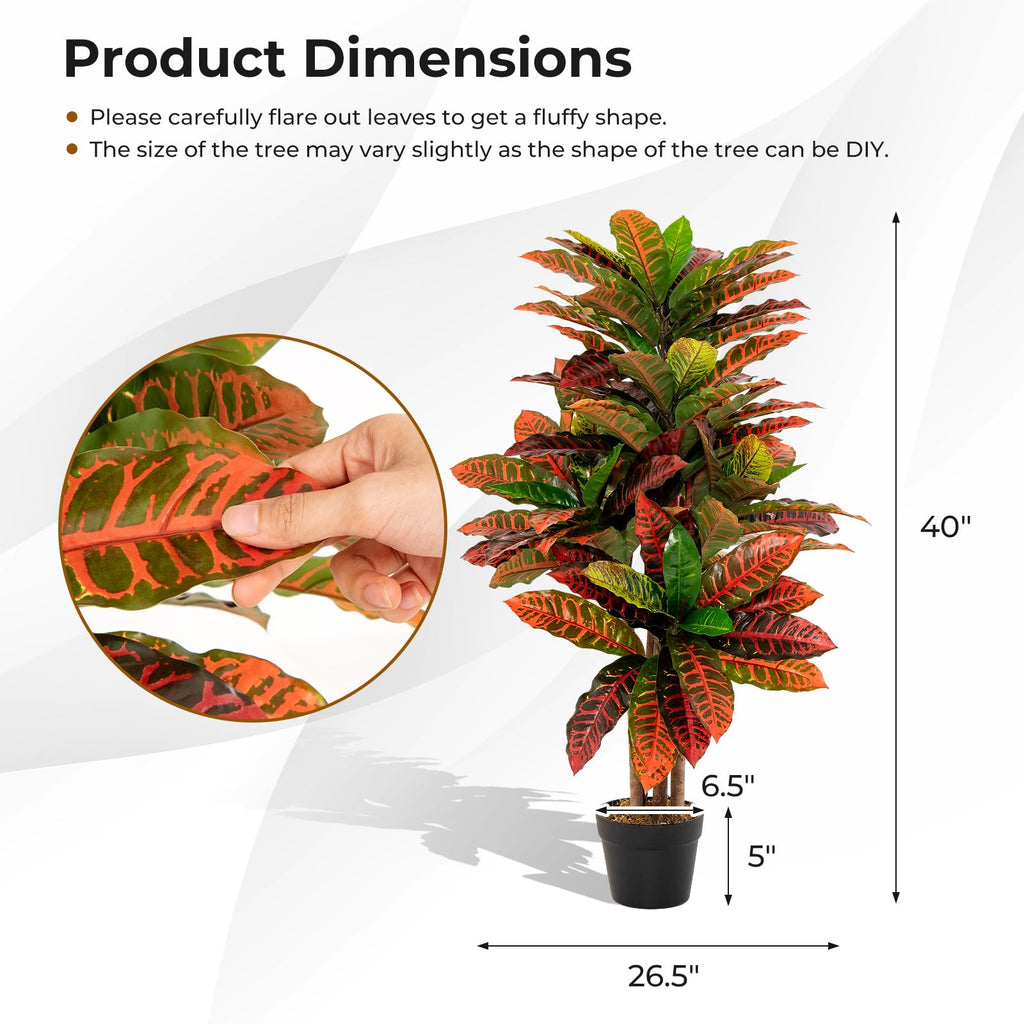Artificial Croton Palm Tree, 40'' 2 Pack Tall Lush Faux Tree in Pot