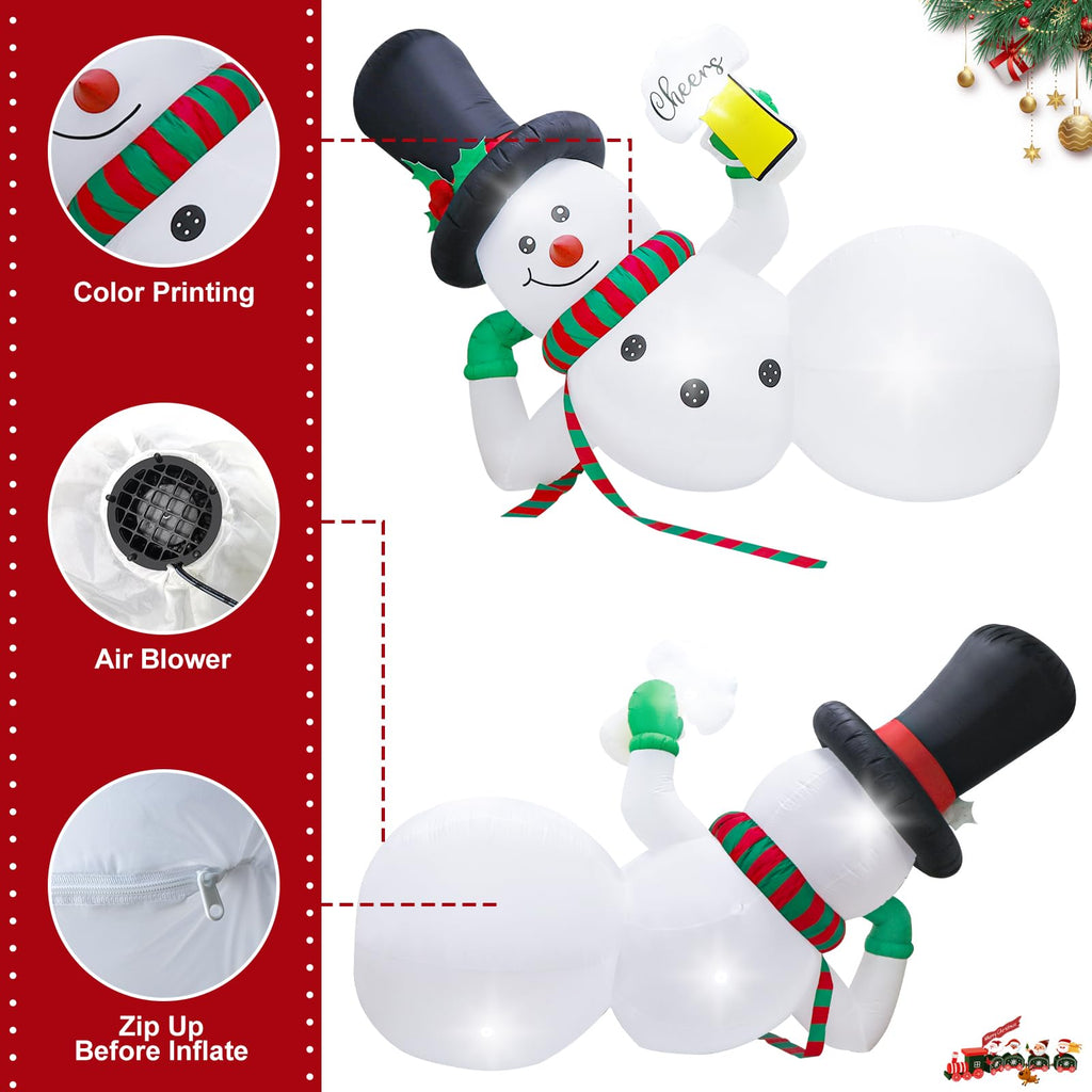 10FT Christmas Inflatables Outdoor Decorations, Blow Up Yard Decorations with LED Lights, Lounging Lying Inflatable
