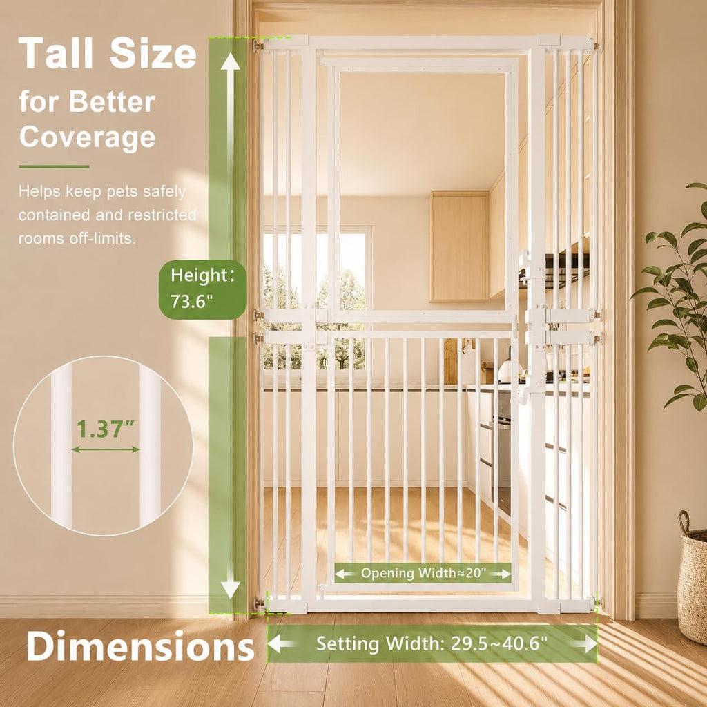 73.6" Extra Tall Cat Gate, Full Clear Acrylic, 29.5-40.6" W, White